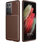 CaseUp Samsung Galaxy S21 Ultra Kılıf Fiber Design Kahverengi
